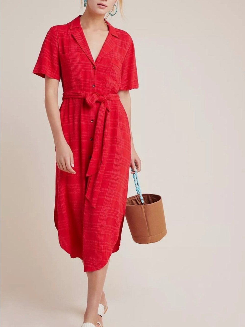 Maeve by Anthropologie textured red button down dress